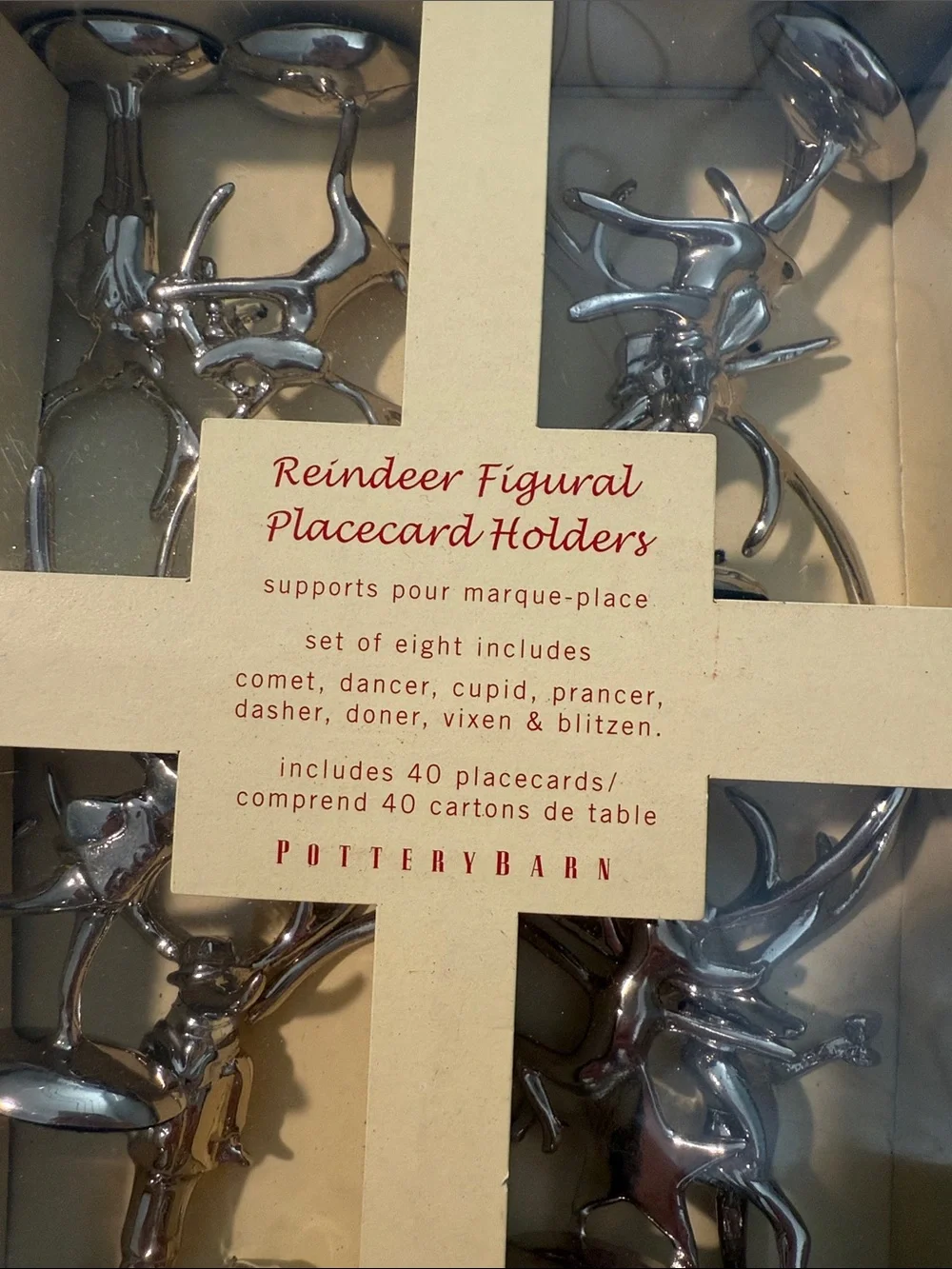 Pottery Barn Silver Reindeer Placecard Holders - Set of Eight
